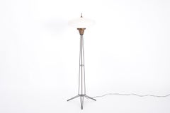 Elegant Italian Midcentury Opaline Glass and Iron Floor Lamp