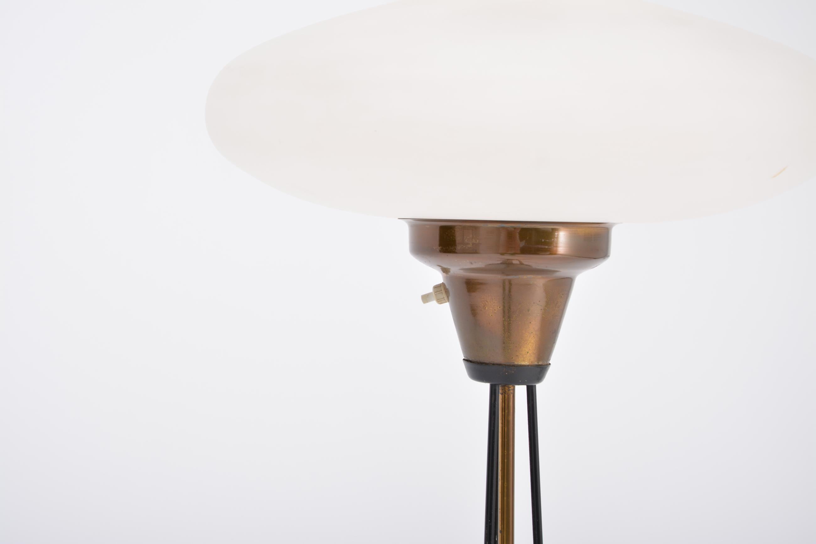 Metal Elegant Italian Midcentury Opaline Glass and Iron Floor Lamp For Sale