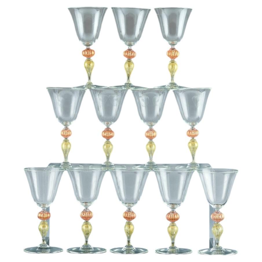Elegant Italian Murano Art Glass Wine Glasses-Set of Twelve