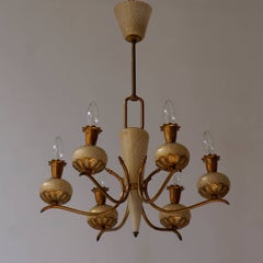 Elegant Italian Murano Gold Glass and Brass Chandelier by Barovier & Torso