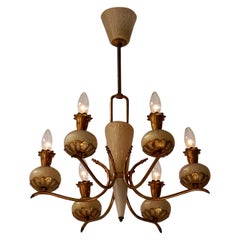 Elegant Italian Murano Gold Glass and Brass Chandelier by Barovier & Torso