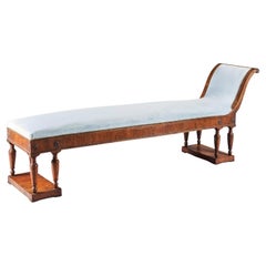 Antique Elegant Italian Neoclassical Empire Walnut Upholstered Scroll End Bench Daybed
