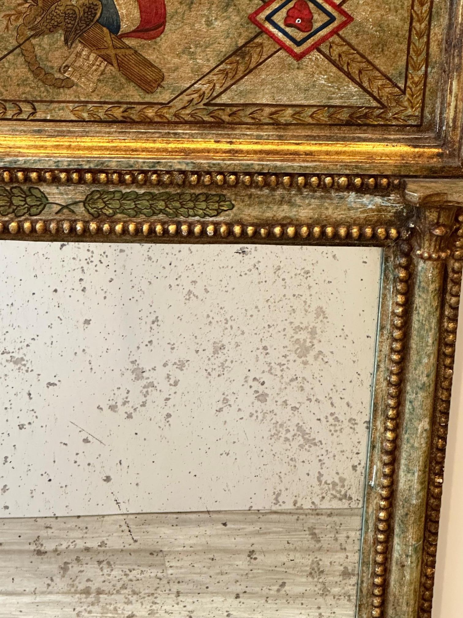 Elegant Italian Neoclassical Style Hand Painted Mirror with Aged Glass For Sale 6