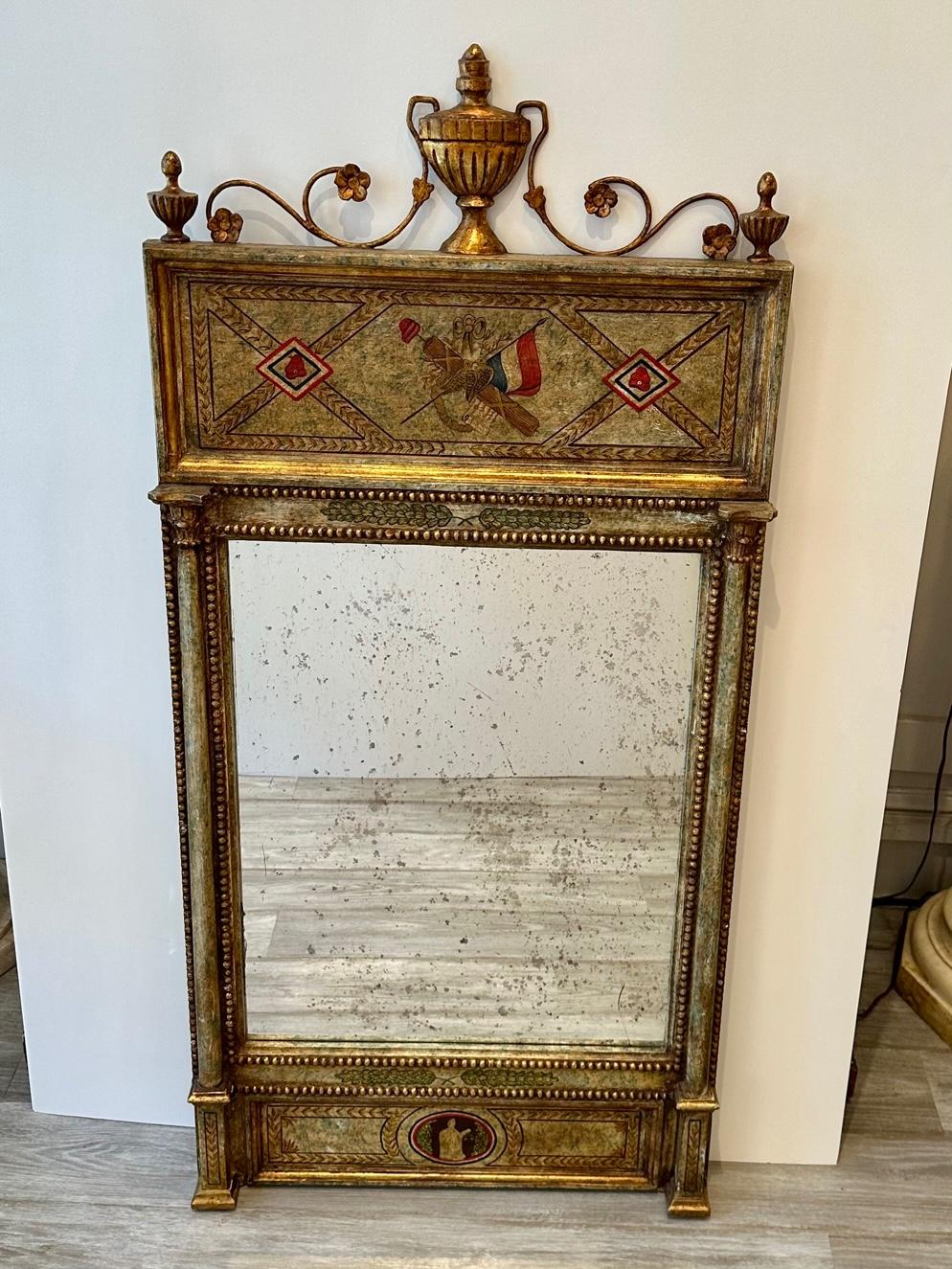 Elegant Italian Neoclassical Style Hand Painted Mirror with Aged Glass For Sale 7