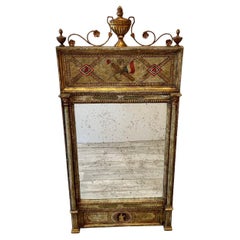 Vintage Elegant Italian Neoclassical Style Hand Painted Mirror with Aged Glass