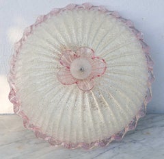 Elegante Flor de Techo Italiana de Cristal Rosa y Murano