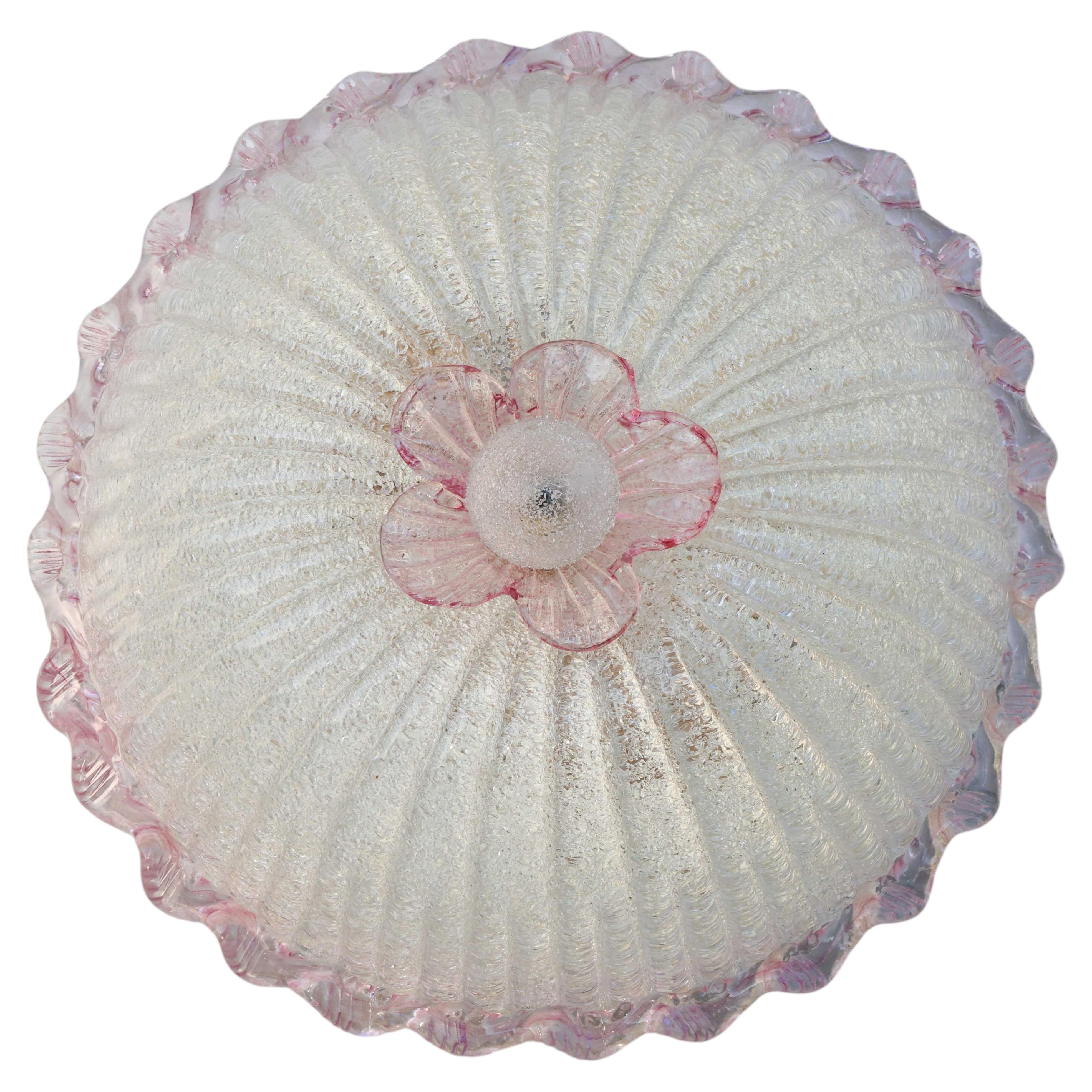 Elegant Italian Pink and Murano Glass Ceiling Flower For Sale