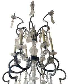 Elegant Italian Rock Crystal & Black Metal Chandelier. 20th Century.