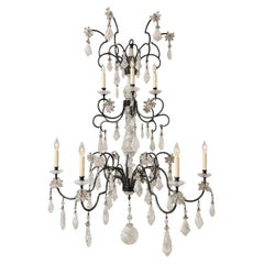 Elegant Italian Rock Crystal & Black Metal Chandelier. 20th Century.