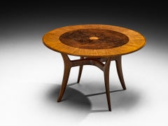 Elegant Italian Round Dining or Center Table in Briar and Walnut