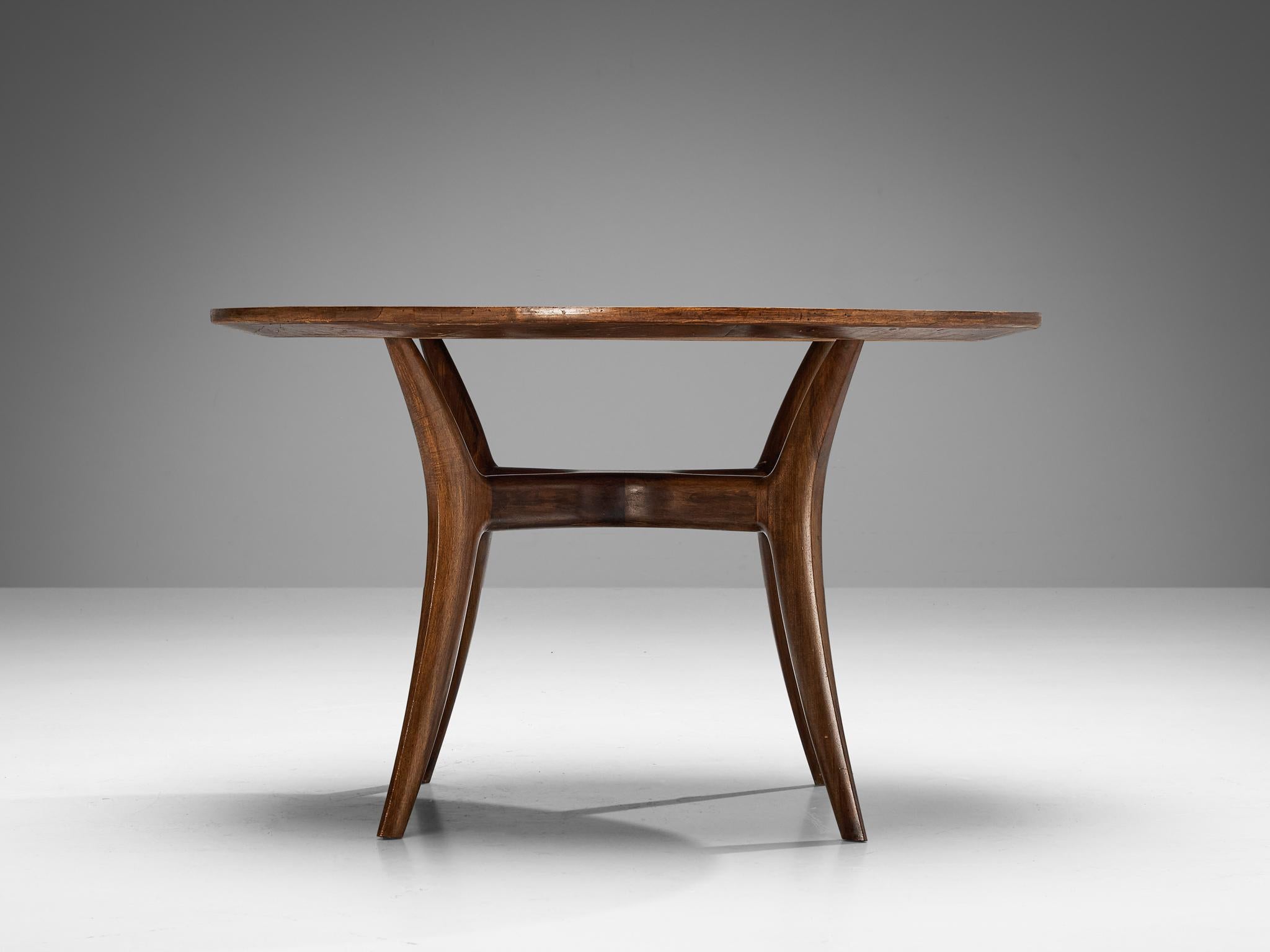 Mid-20th Century Elegant Italian Round Dining or Center Table in Briar and Walnut   For Sale
