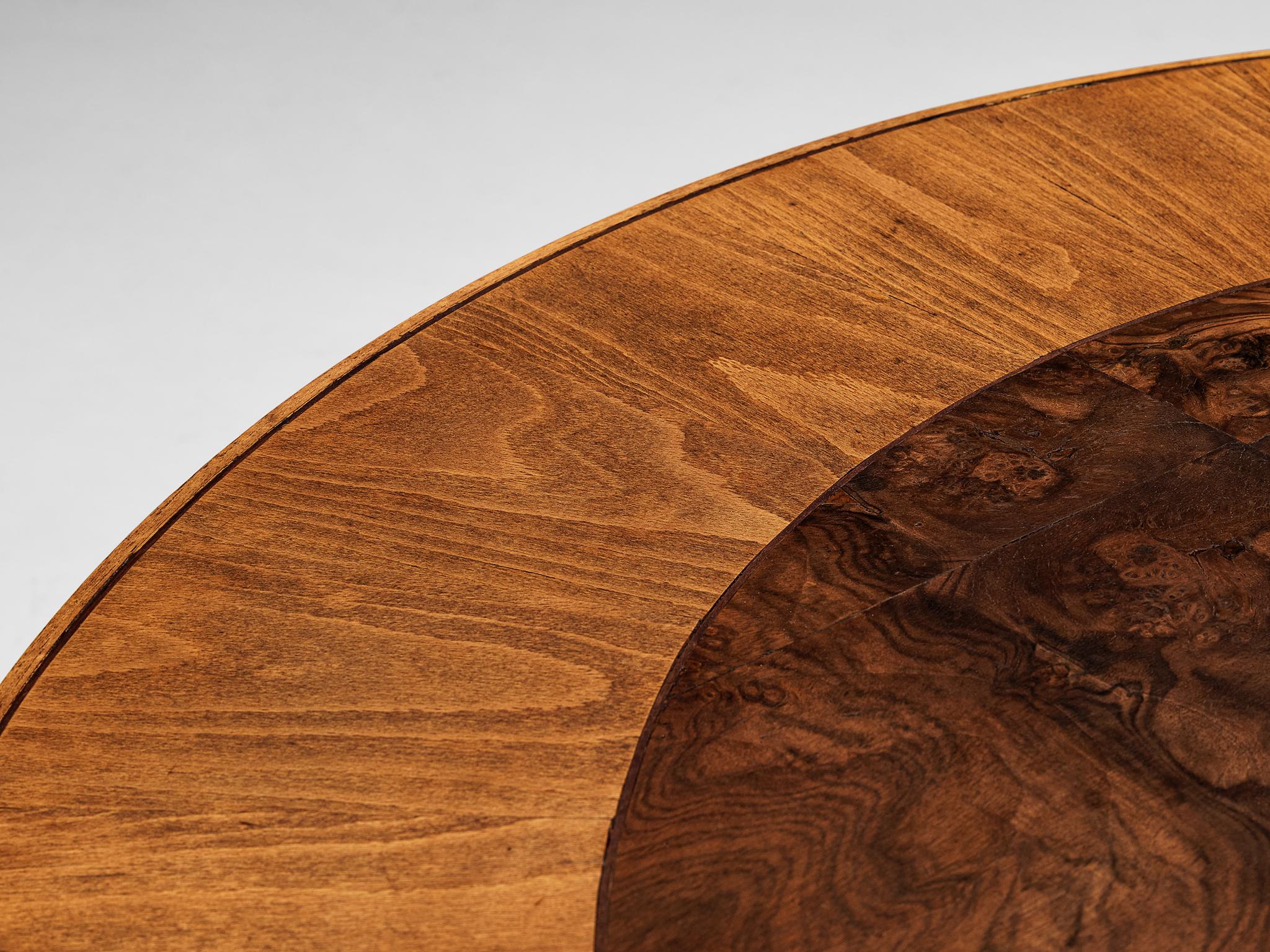 Wood Elegant Italian Round Dining or Center Table in Briar and Walnut   For Sale