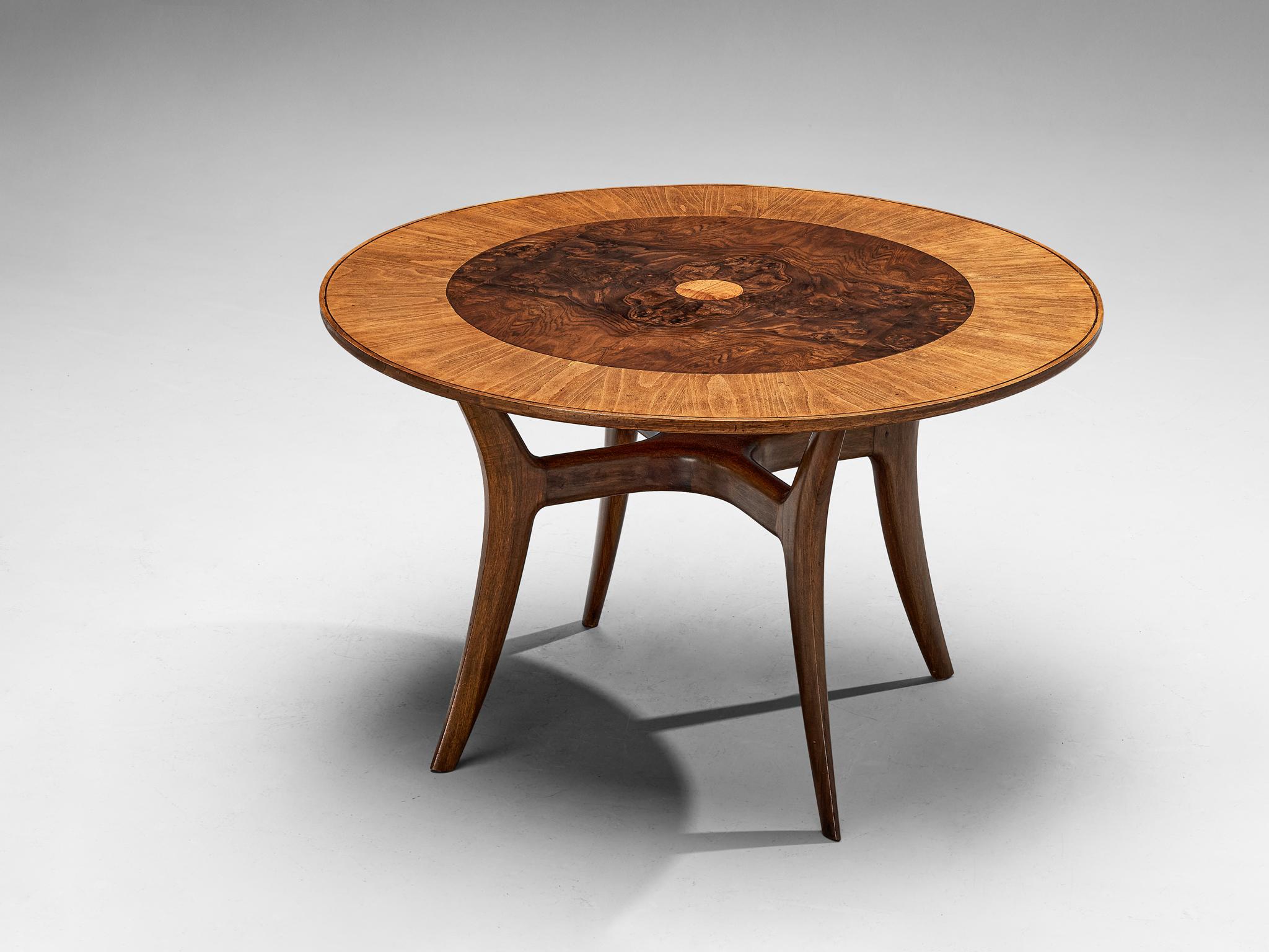 Elegant Italian Round Dining or Center Table in Briar and Walnut   For Sale 1