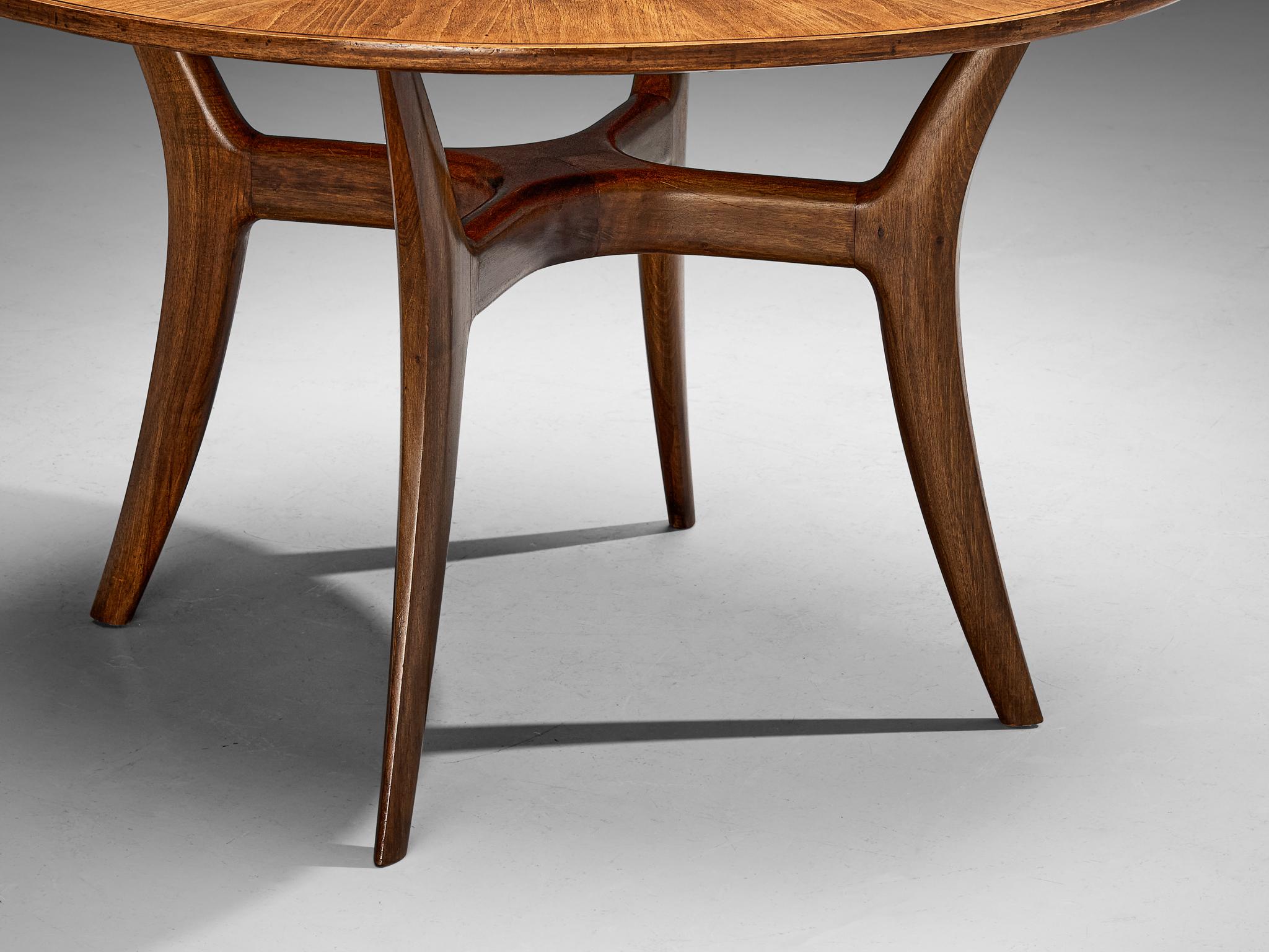 Elegant Italian Round Dining or Center Table in Briar and Walnut   For Sale 2