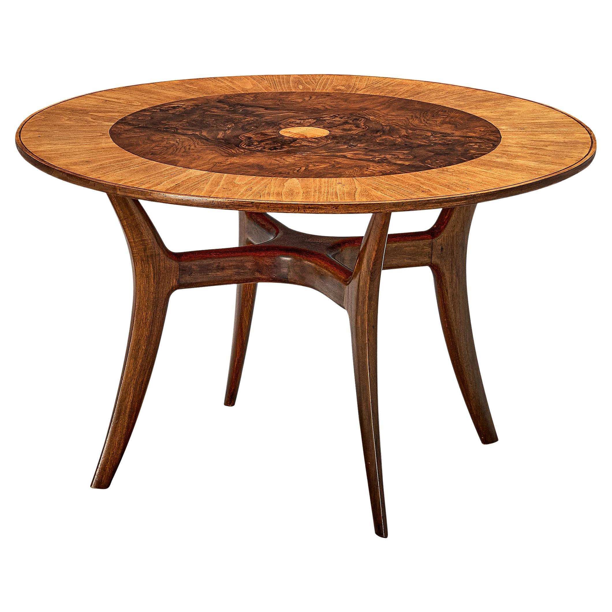 Elegant Italian Round Dining or Center Table in Briar and Walnut   For Sale