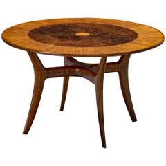 Elegant Italian Round Dining or Center Table in Briar and Walnut