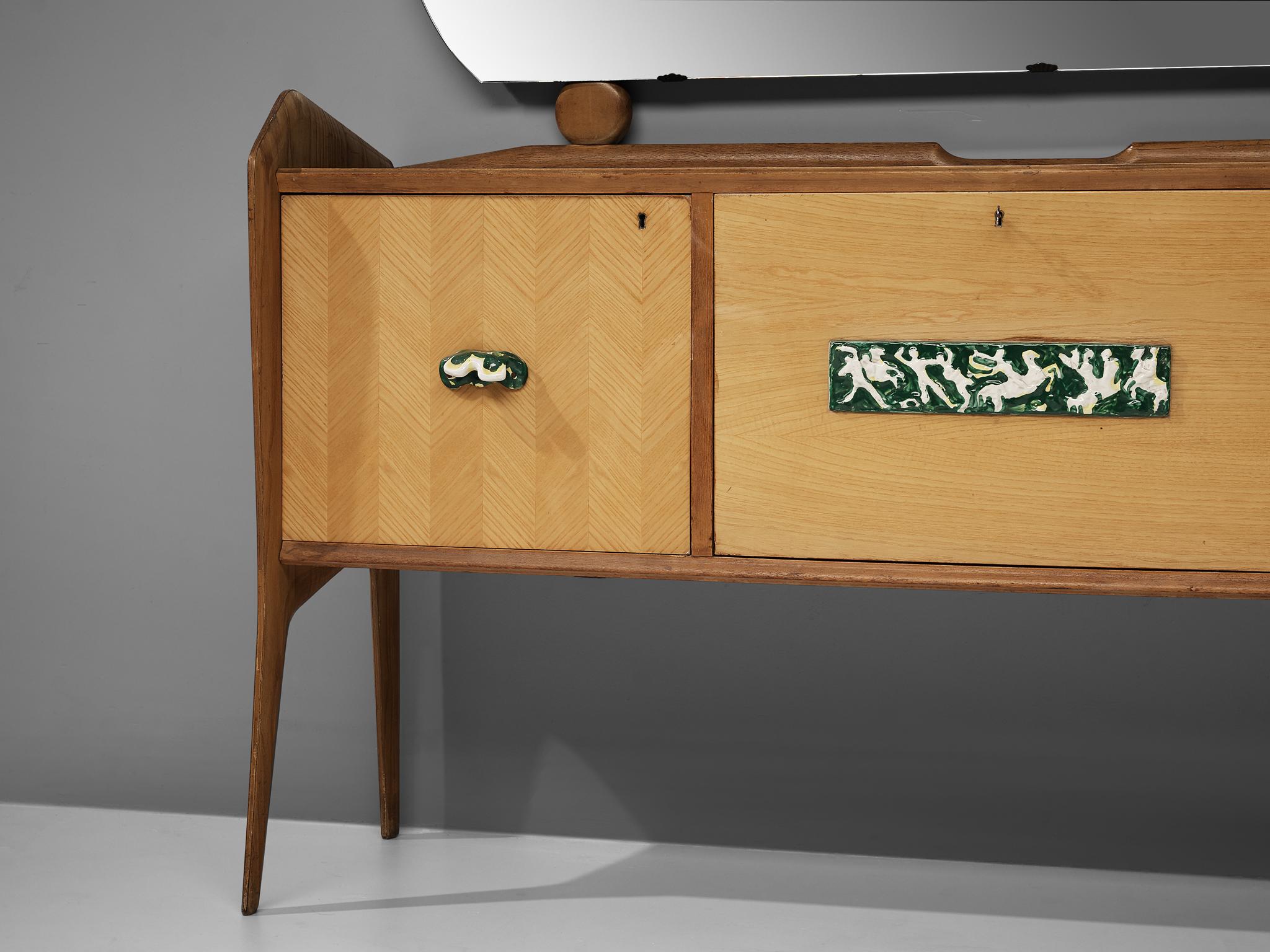 Elegant Italian Sideboard with Mirror and Dry Bar in Ash 1
