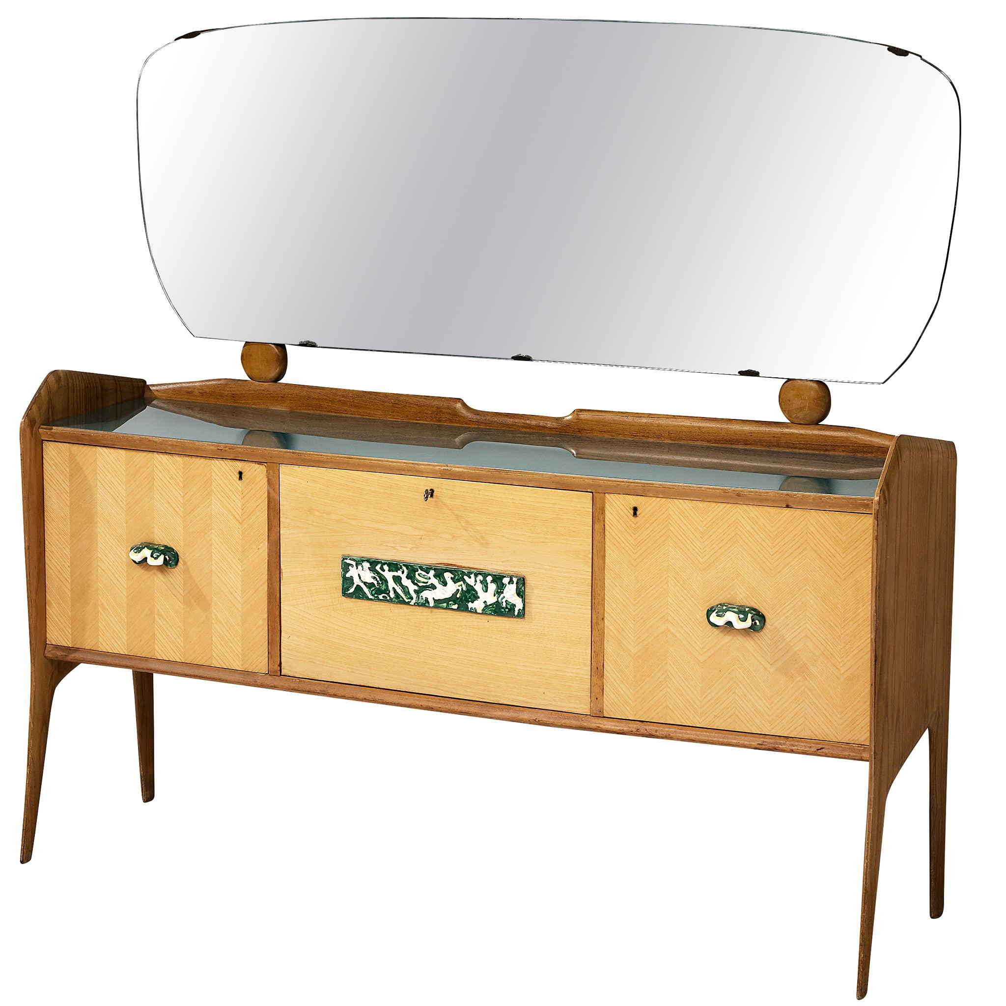 Elegant Italian Sideboard with Mirror and Dry Bar in Ash