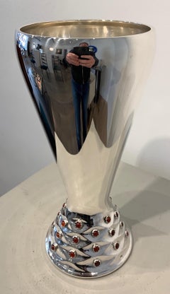 Italienische Silbervase mit Kornalinesteinen, 1940er Jahre