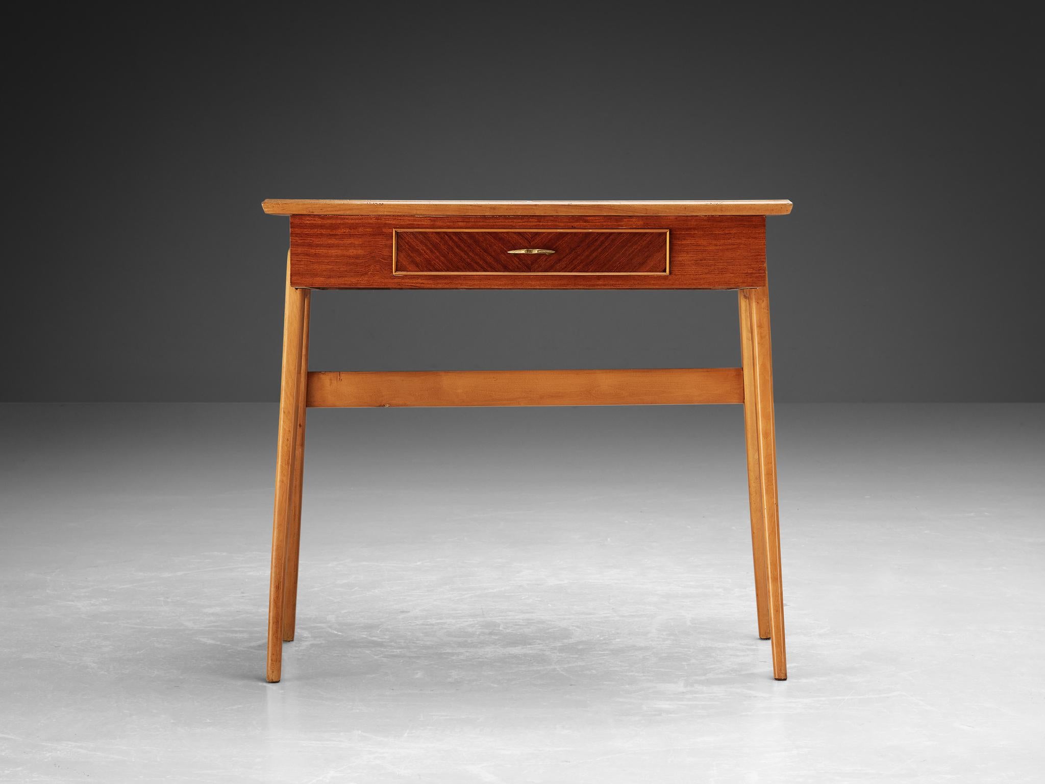 Mid-Century Modern Elegant Italian Small Desk in Cherry and Mahogany  For Sale