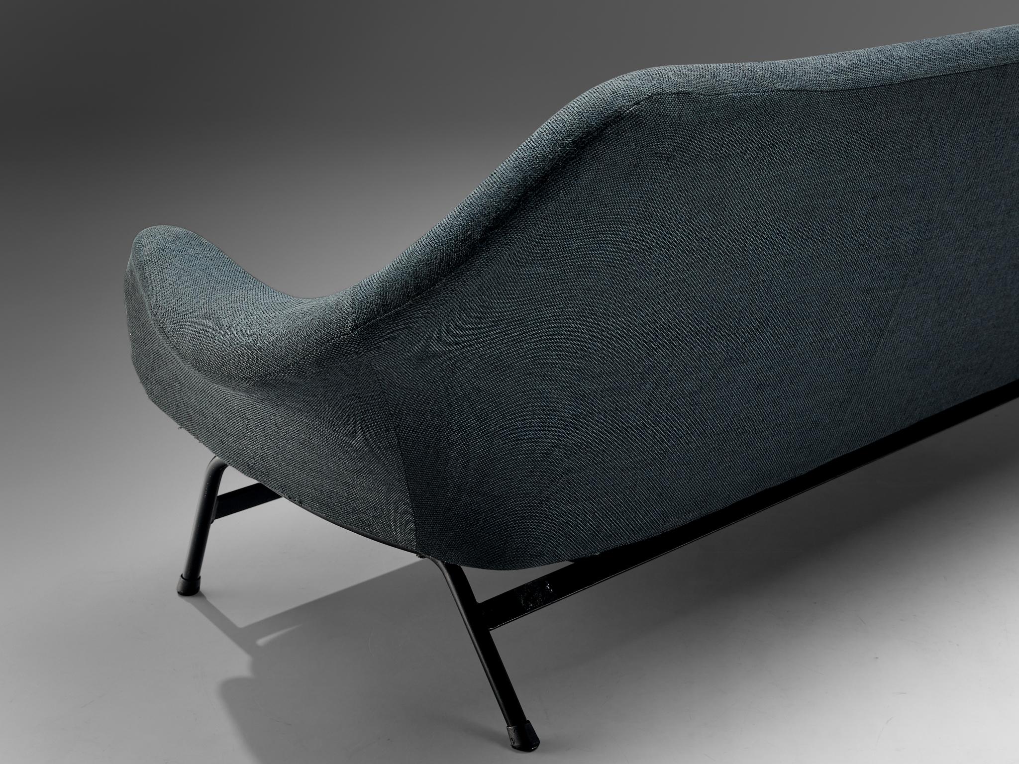 Mid-20th Century Elegant Italian Sofa in Blue Upholstery and Metal
