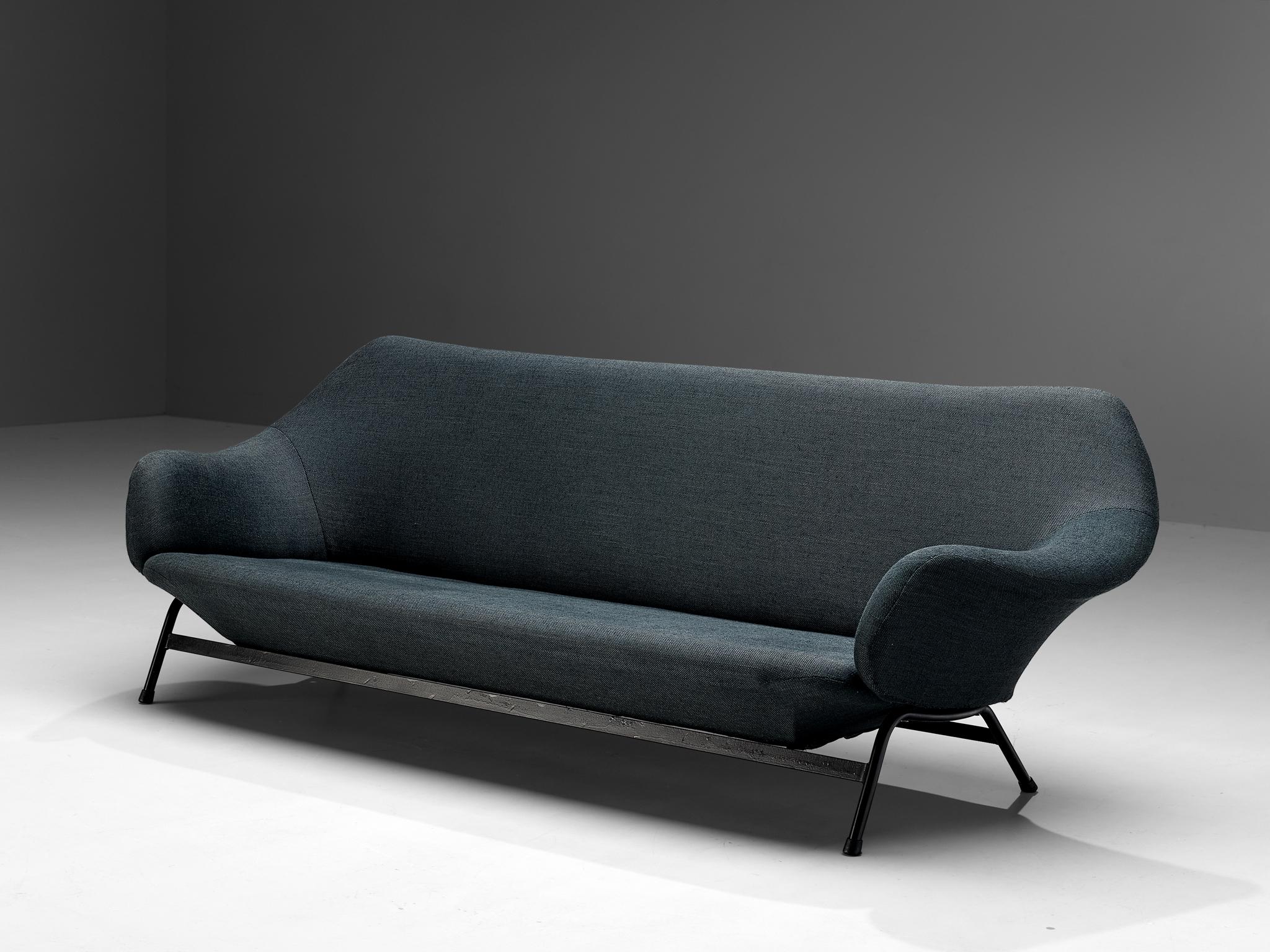 Elegant Italian Sofa in Blue Upholstery and Metal 1