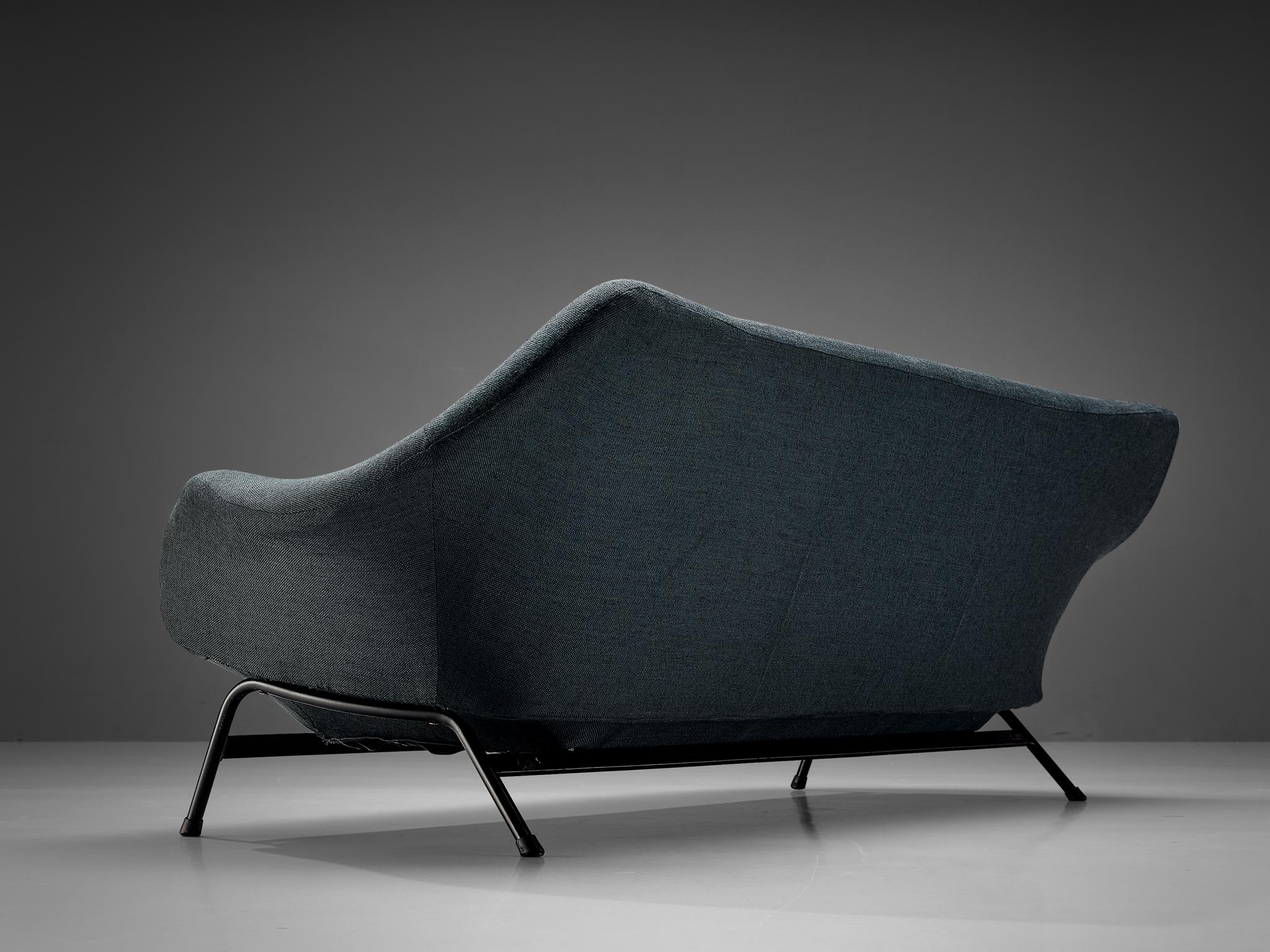 Elegant Italian Sofa in Blue Upholstery and Metal 3