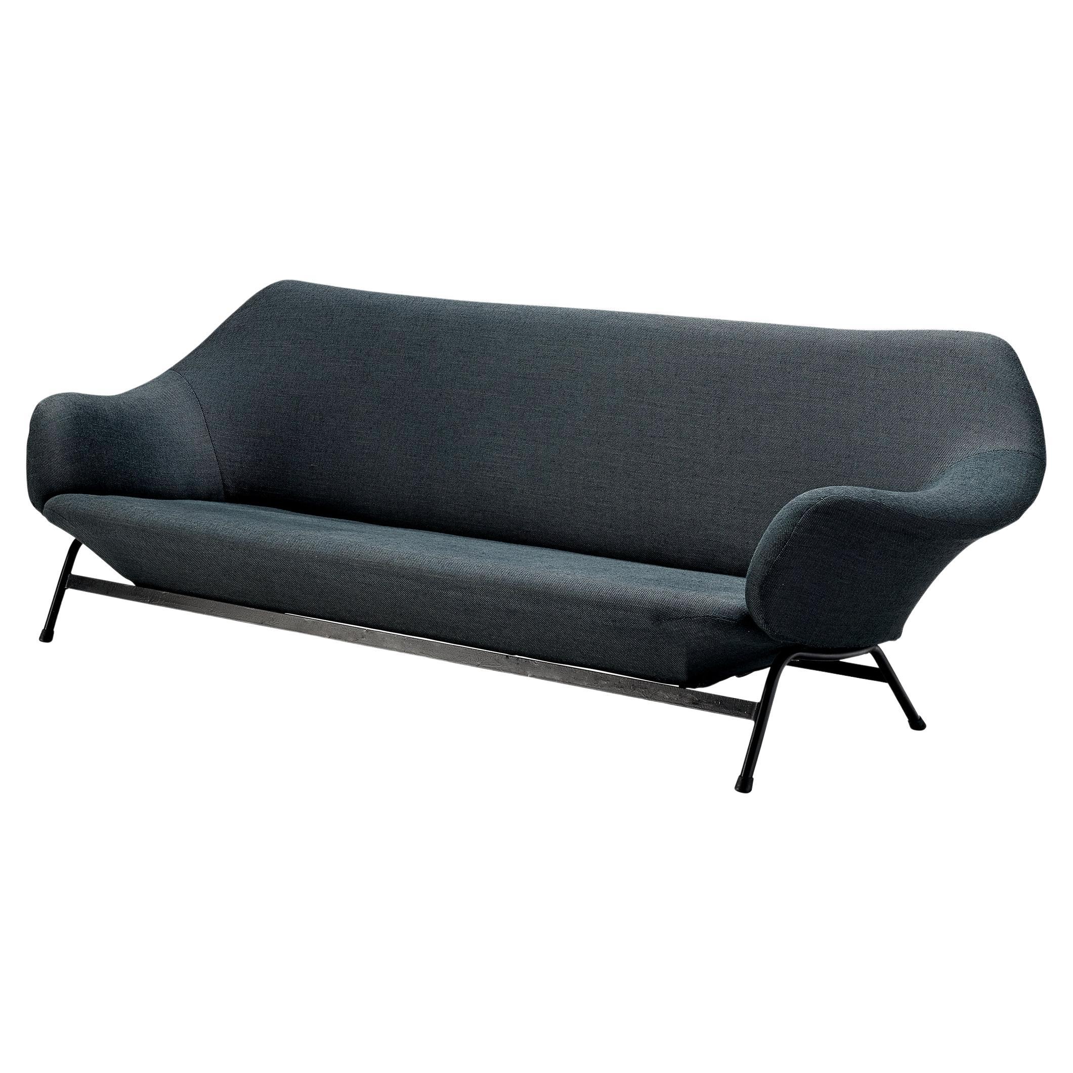 Elegant Italian Sofa in Blue Upholstery and Metal