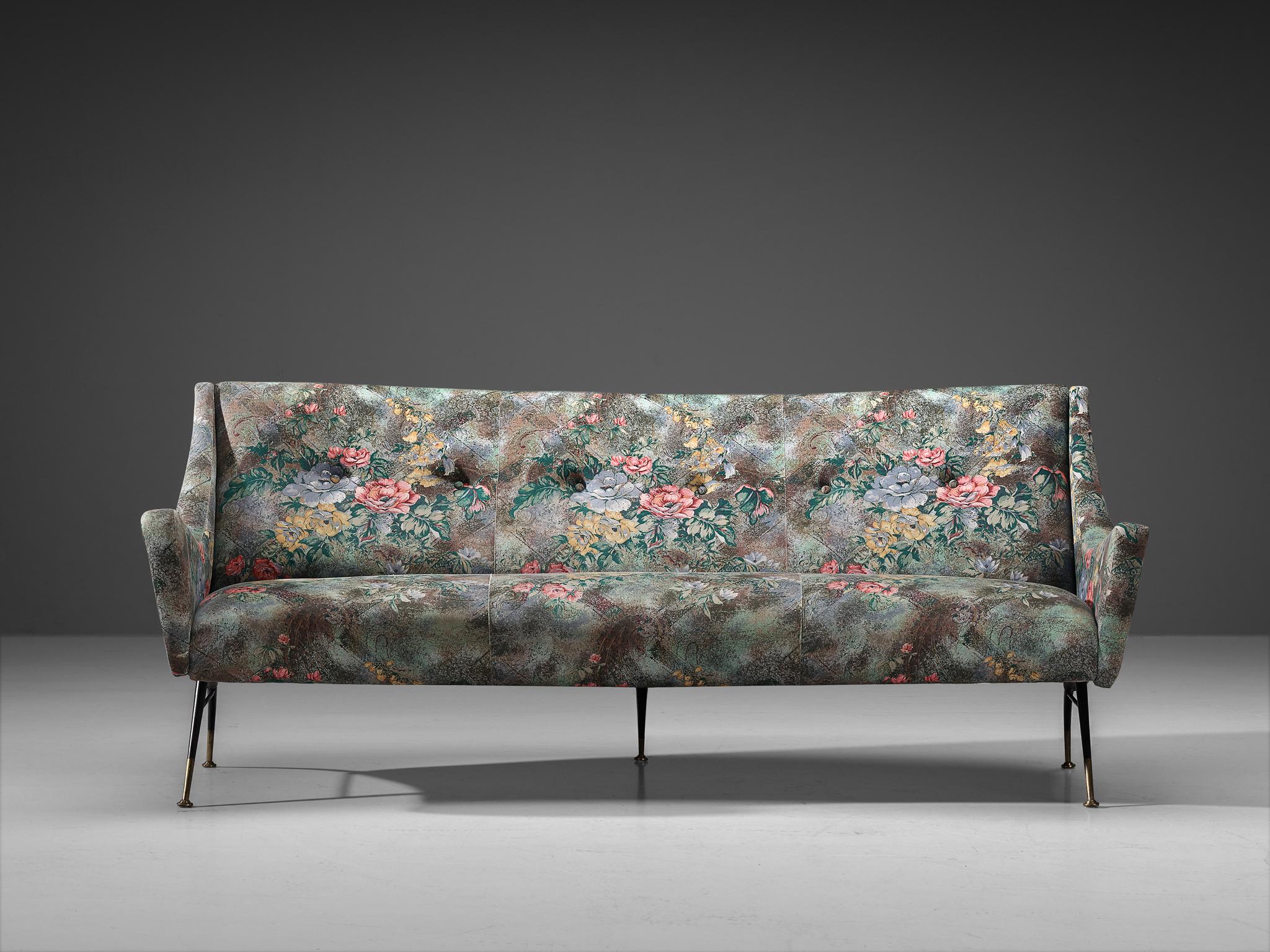 Mid-Century Modern Élégant canapé italien en tissu d'ameublement à fleurs en vente