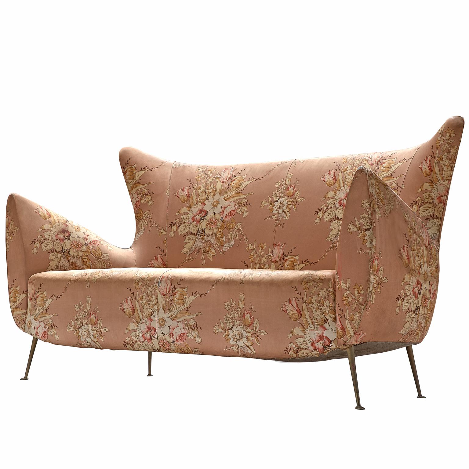 Elegant Italian Sofa in Pink Floral Upholstery