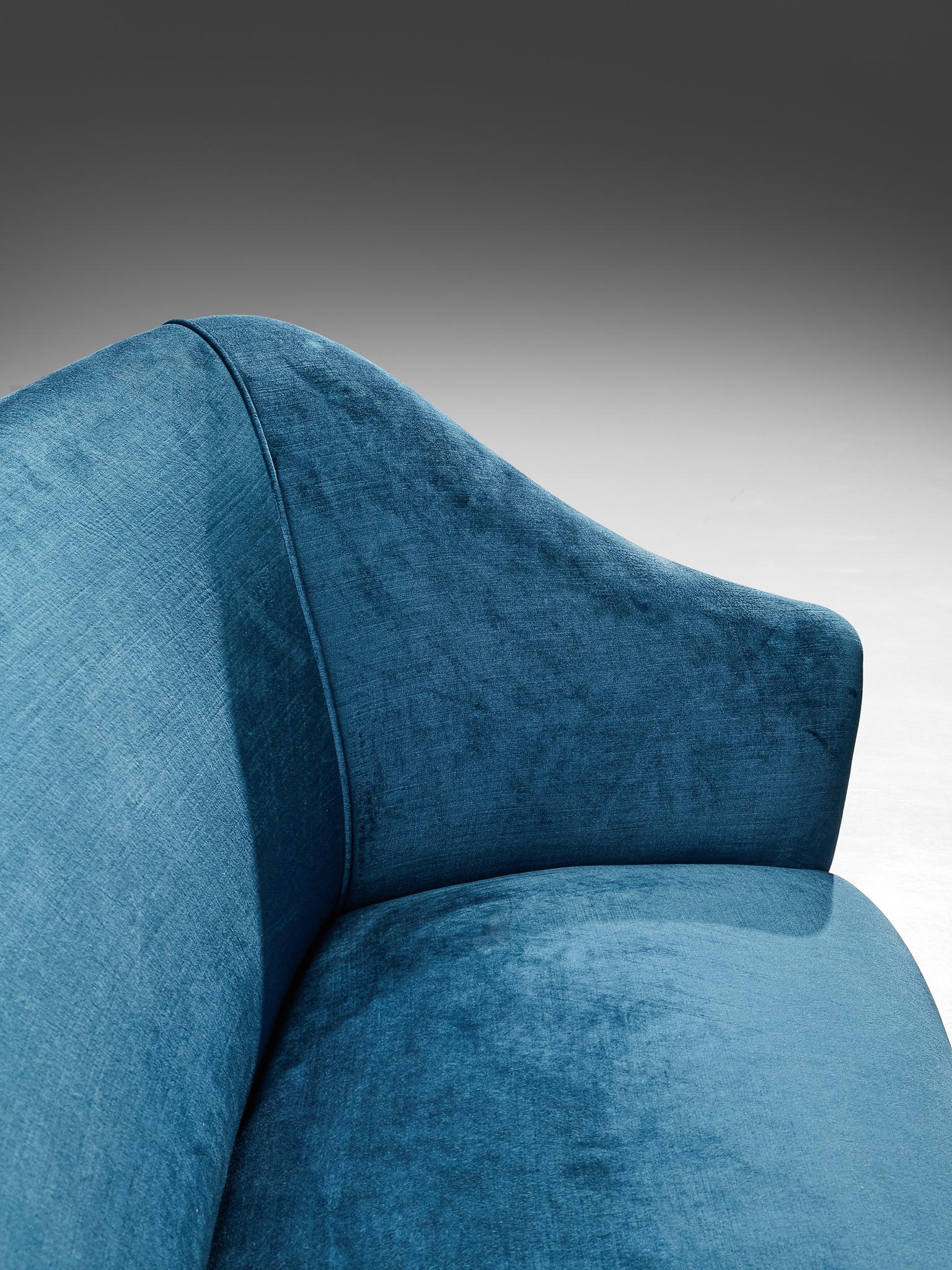 Mid-20th Century Elegant Italian Sofa in Prussian Blue Upholstery
