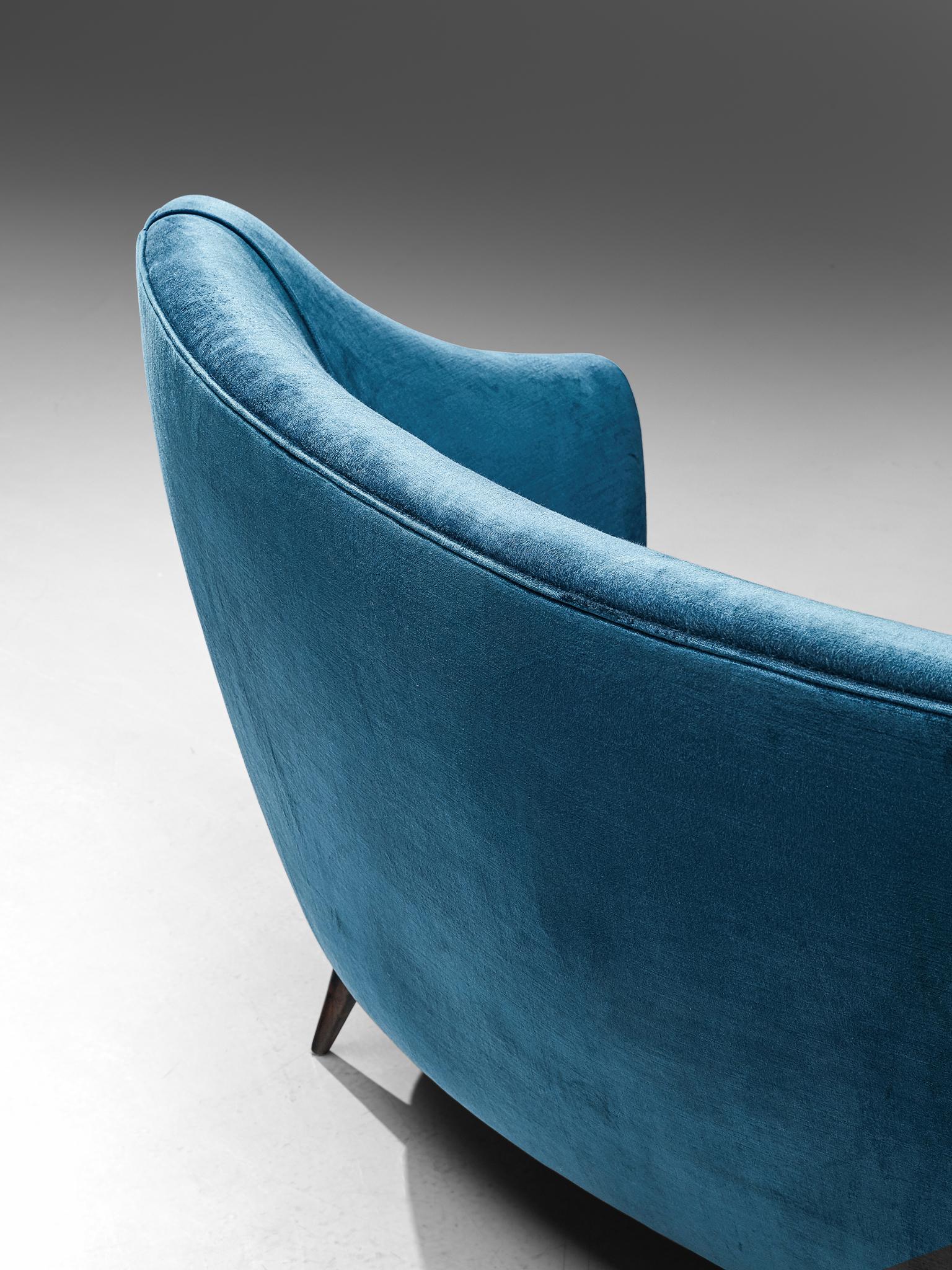 Fabric Elegant Italian Sofa in Prussian Blue Upholstery