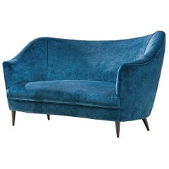 Elegant Italian Sofa in Prussian Blue Upholstery