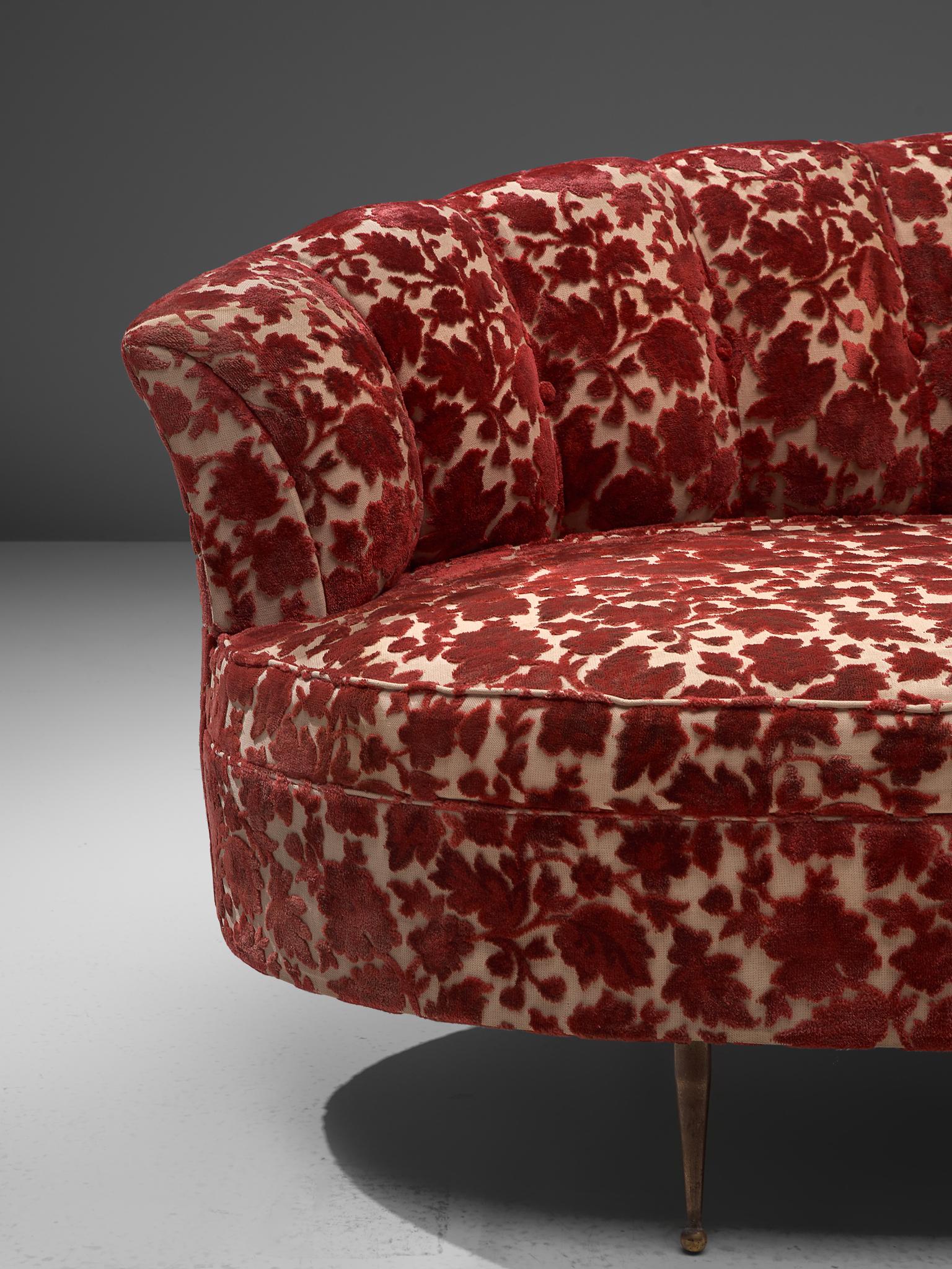Mid-20th Century Elegant Italian Sofa in Red Floral Upholstery