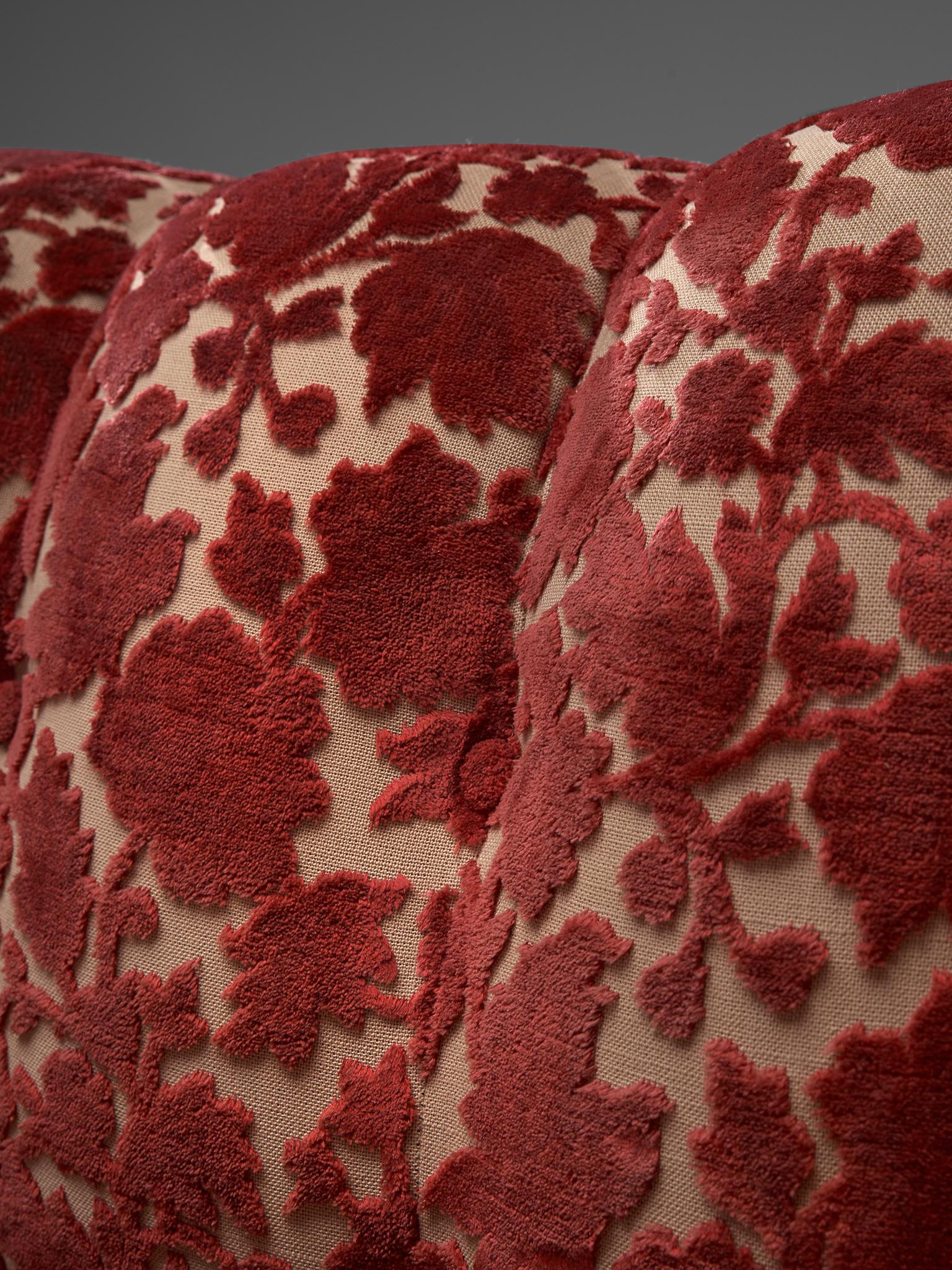 Elegant Italian Sofa in Red Floral Upholstery 2