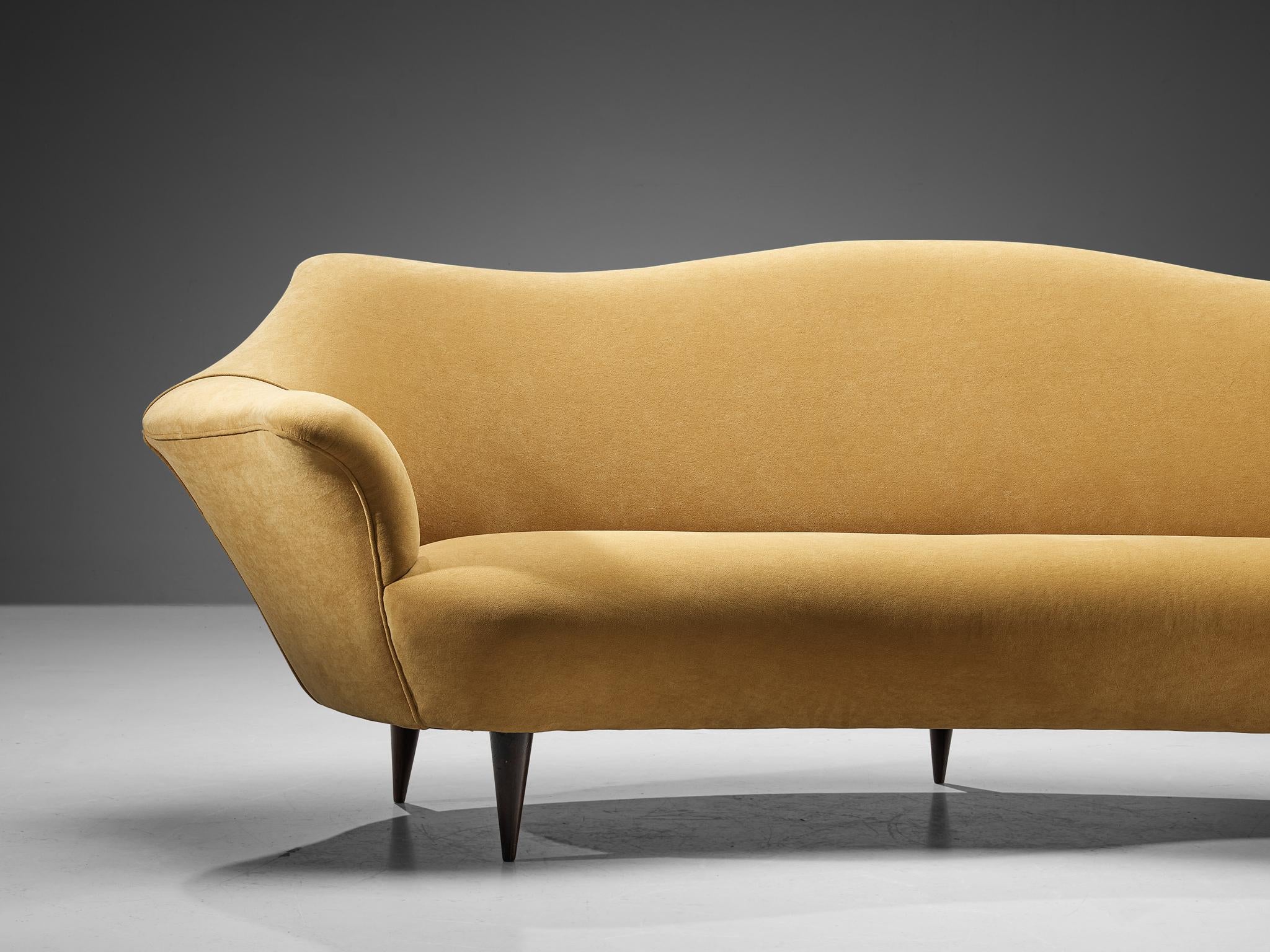 Mid-Century Modern Elegant Italian Sofa in Yellow Velvet and Ash