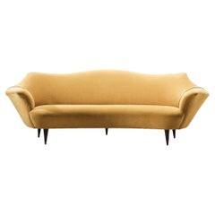 Elegant Italian Sofa in Yellow Velvet and Ash