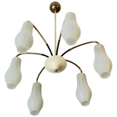 Vintage Elegant Italian Stilnovo Style Glass and Brass Chandelier