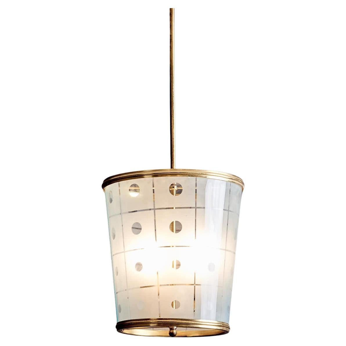 Elegante lampada a sospensione italiana con decorazione sabbiata