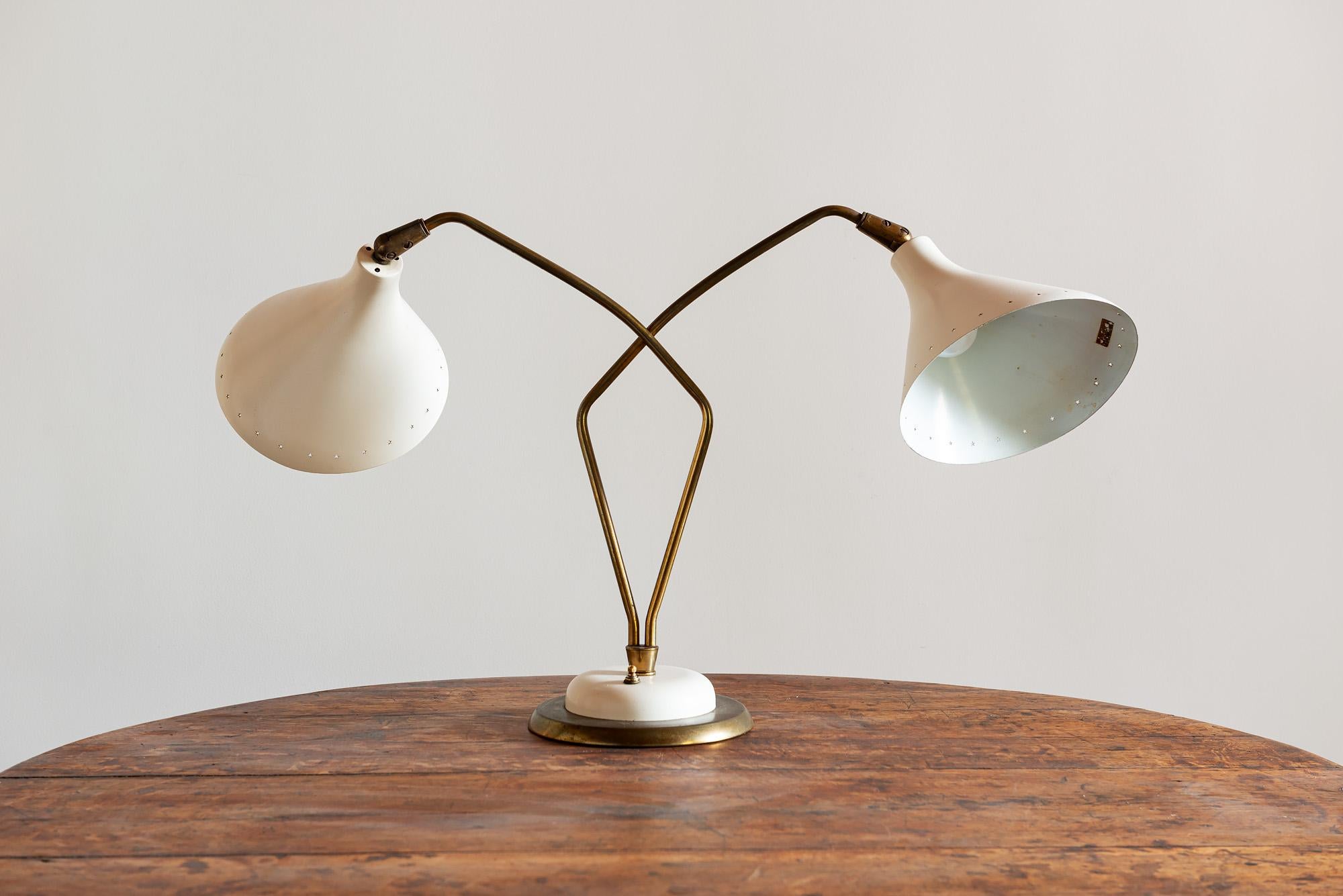 Mid-Century Modern Elegant Italian Table Lamp with Star Perforated Shades, 1950s