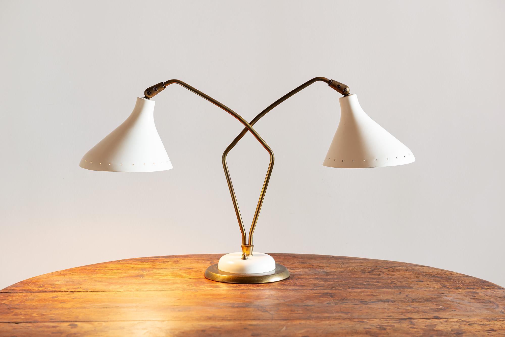Mid-20th Century Elegant Italian Table Lamp with Star Perforated Shades, 1950s