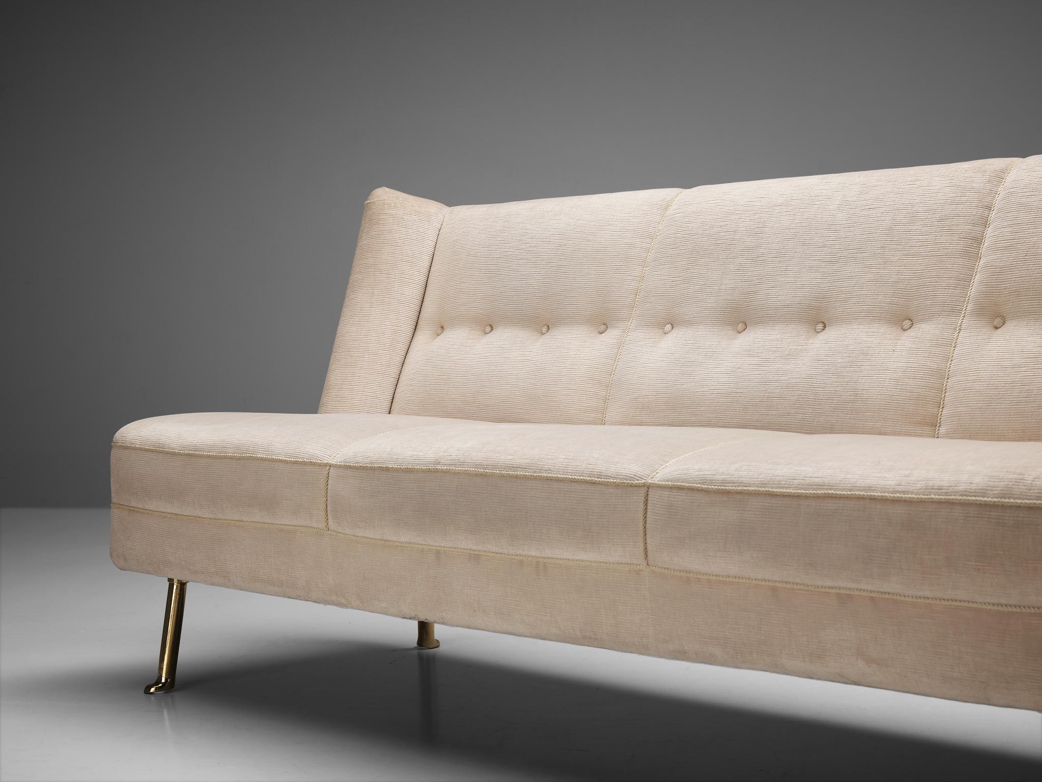 Fabric Elegant Italian Three-Seat Sofa in Cream Velvet