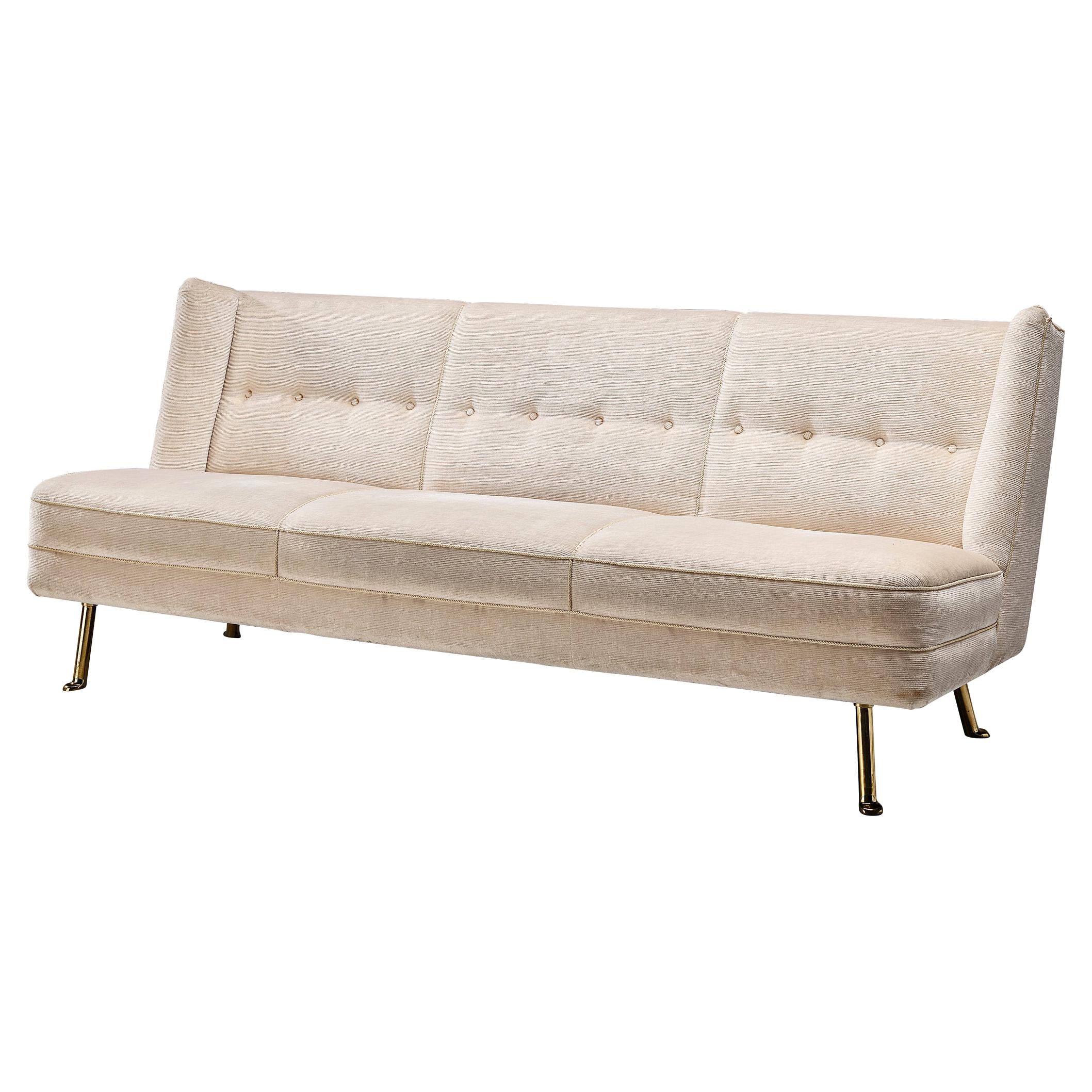 Elegant Italian Three-Seat Sofa in Cream Velvet