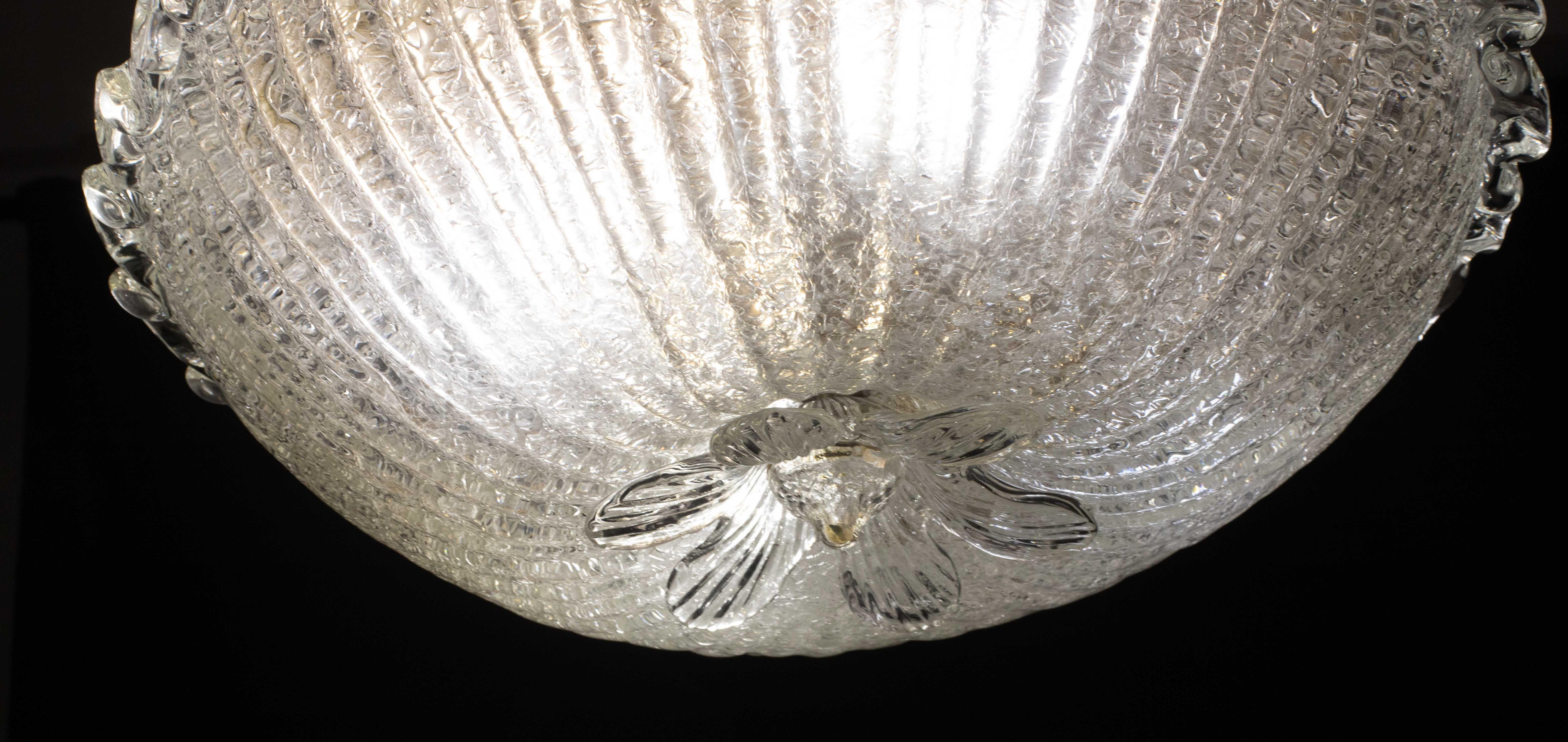 Elegant Italian Transparent Murano Glass Ceiling with Flower For Sale 7