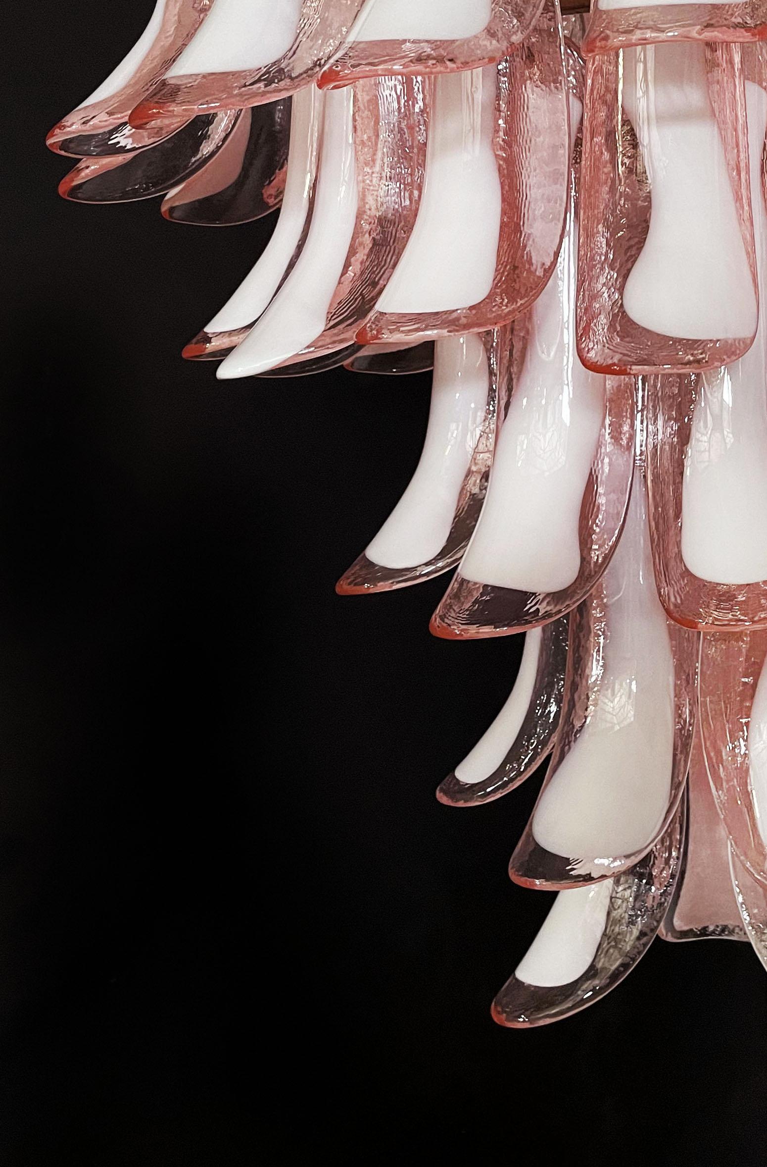 Mid-Century Modern Elegant Italian Vintage Murano Chandeliers, 52 Pink Glass Petals For Sale