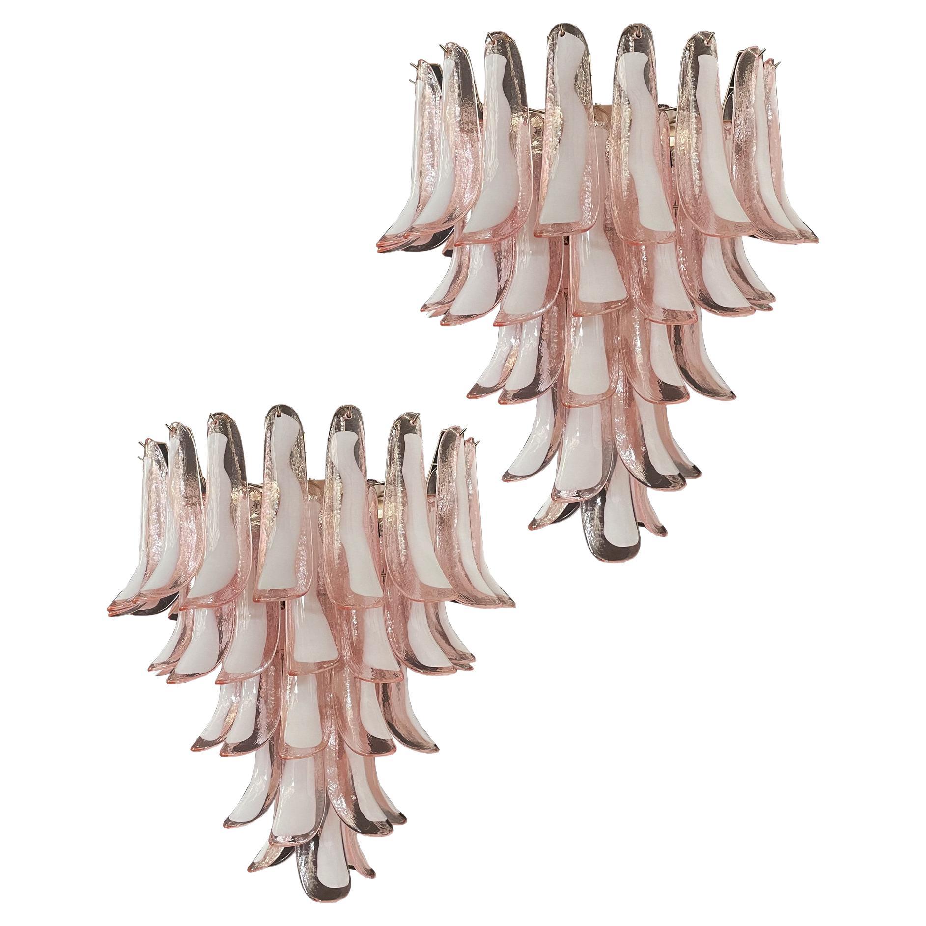 Elegant Italian Vintage Murano Chandeliers, 52 Pink Glass Petals For Sale