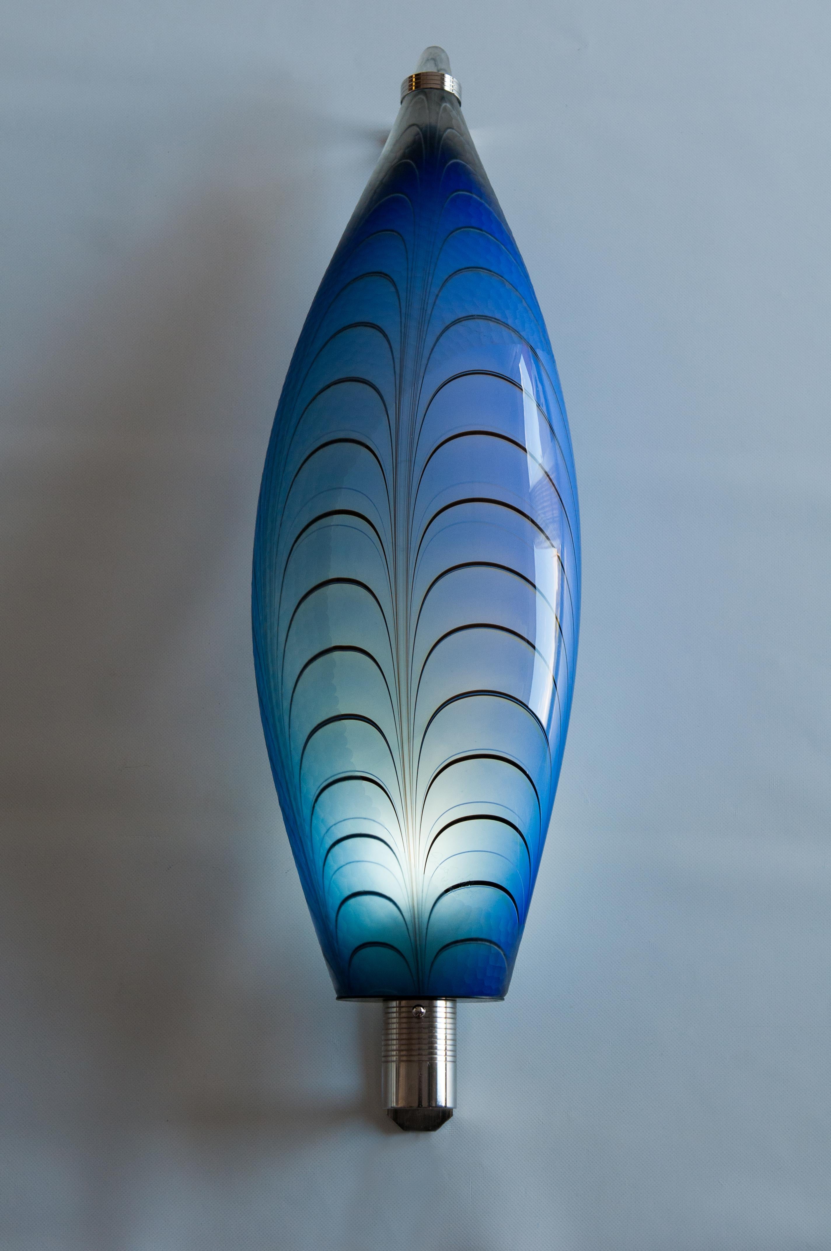 Murano Glass Wall Lamp Fish shaped Blue color hand carved Contemporary Italy For Sale 9