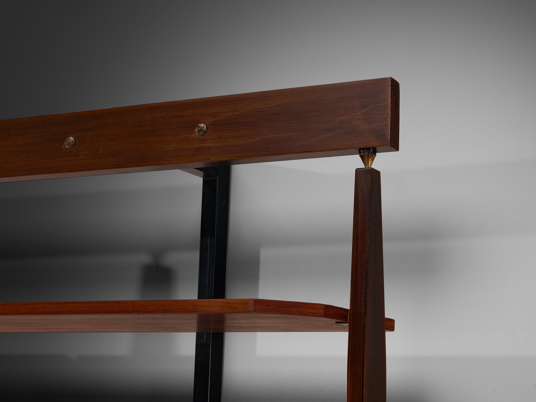 Elegant Italian Wall Unit in Teak, Brass and Steel For Sale 6