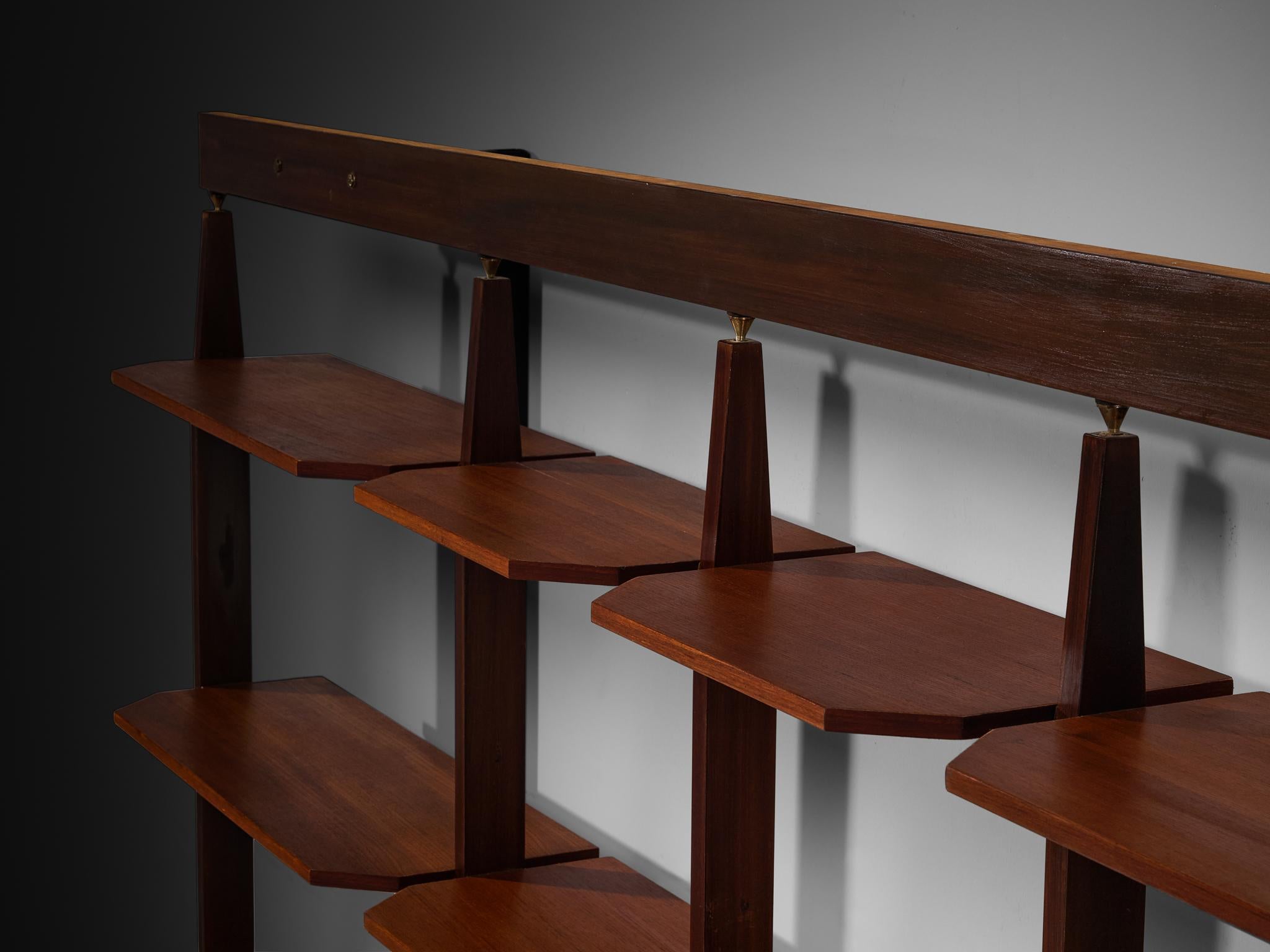 Elegant Italian Wall Unit in Teak, Brass and Steel In Good Condition For Sale In Waalwijk, NL