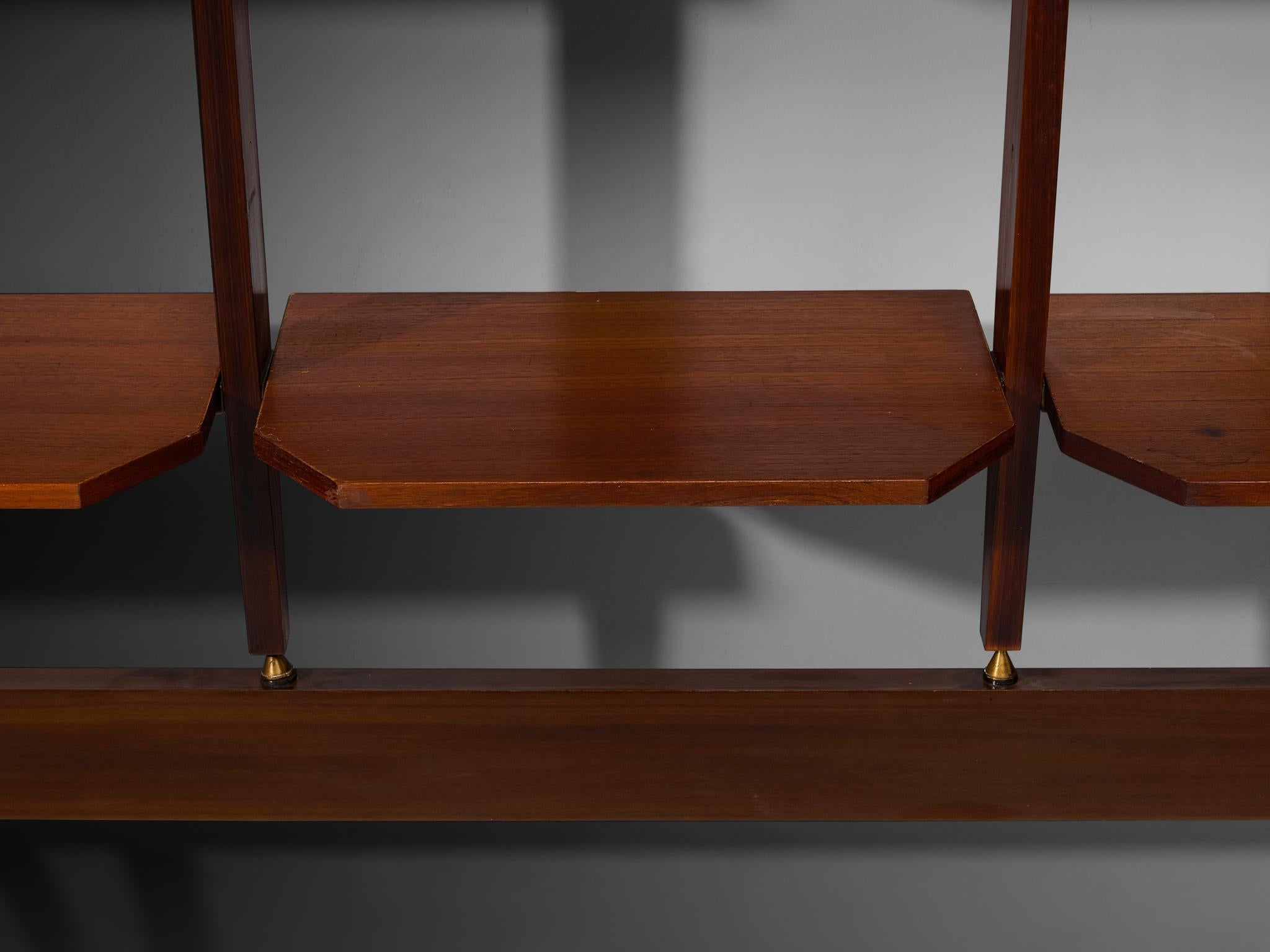Elegant Italian Wall Unit in Teak, Brass and Steel For Sale 2